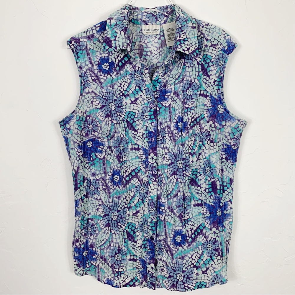 WHITE STAG Sleeveless Floral Mosaic Buttondown 16W